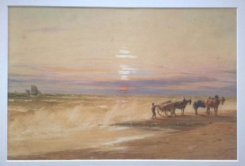 John Thorpe (1834-1873) Signed Original Watercolour Painting Sunset Devon Coast