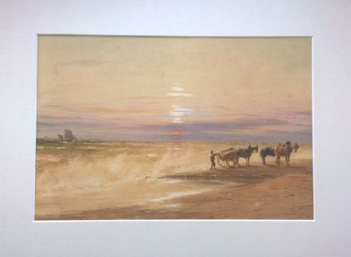 fig 1. John Thorpe (1834-1873) Signed Original Watercolour Painting Sunset Devon Coast