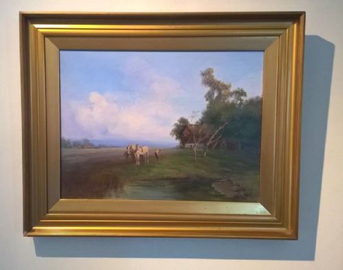 fig 1. HUGH BERRY SCOTT Signed Original Oil Painting Lancashire Farming Landscape with Shire Horses and Farmer