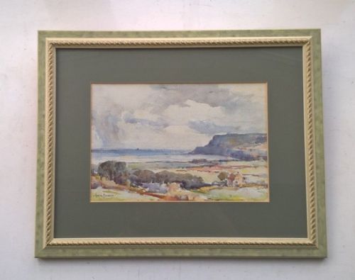 fig 1. Owen Bowen (1873-1967) Signed Original English Watercolour Painting Flyingthorpe Whitby North Yorkshire Seascape