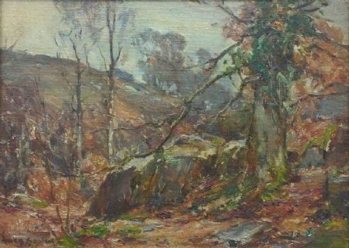 fig 1. Owen Bowen Signed Original Vintage English Oil Painting Yorkshire Autumn Woodland Tree Landscape & Ornate Frame