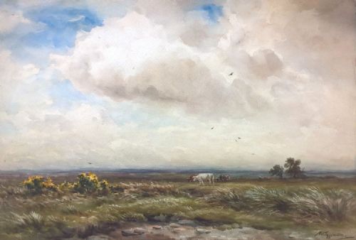 Wycliffe Egginton Original Signed Antique English Watercolour Painting Cattle in a Moorland Landscape