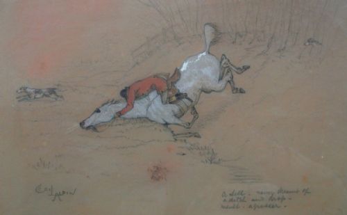 Cecil Aldin (1870-1935) Original English Antique Pencil & Crayon Drawing, Hunting, Horse & Rider