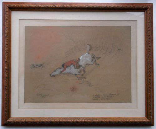 fig 1. Cecil Aldin (1870-1935) ORIGINAL English Antique Pencil & Crayon DRAWING, Hunting, Horse & Rider