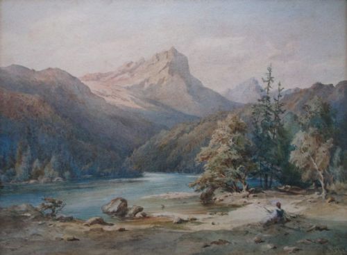 James Baker Pyne (1800-1870) Original Signed English Antique Watercolour Painting Mountain Landscape Possibly Lake District