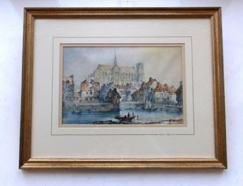 fig 1. Original Antique Watercolour Painting Attributed William Callow Amiens Cathedral France circa 1880