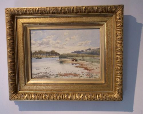 Arthur Elwell Moffat  Signed Original Framed Antique Watercolour Painting Titled Verso "On the Thames"