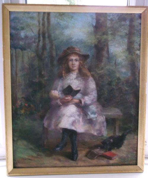 fig 1. Style of Renoir Original Antique Impressionist Portrait of a Young Girl with Kitten Paul Foinet Paris France Canvas