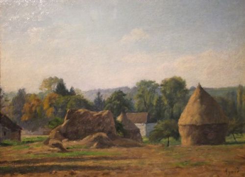 fig 1. Charles Jean Agard, French 1866-1950 Fine Art Original Signed Oil Painting Hay Stack Farm Landscape