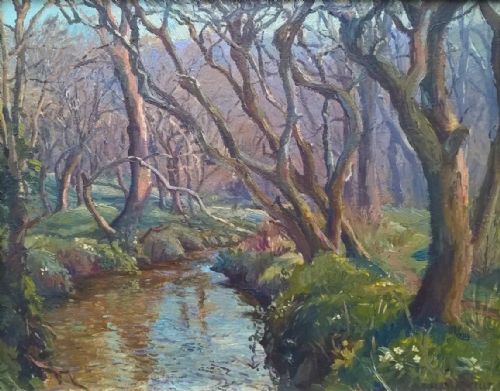 Denys Law Signed Original Oil Painting on Board Lamorna Stream Cornwall Cornish Landscape
