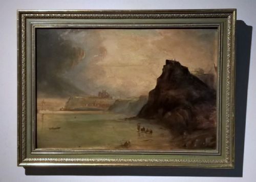 fig 1. Indistinctly Signed Roe? Original 19th Century Antique Oil Painting Upgang Beach, Whitby North Yorkshire Coastal Seascape