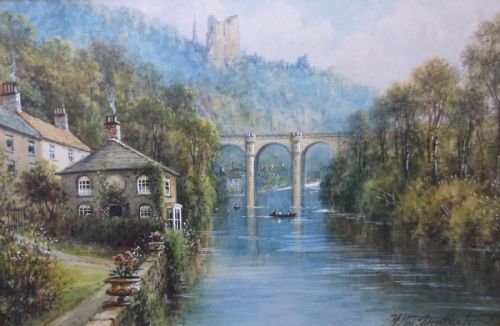 Albert Milton Drinkwater Signed Original Antique Watercolour Painting Knaresborough Waterside Viaduct Over River Nidd Yorkshire