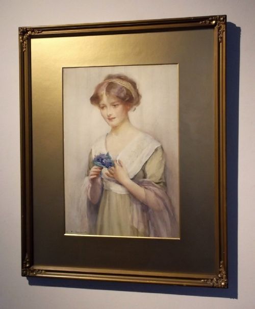 fig 1. Walter Ernest Webster Signed and Dated (19)10 Original English Antique Watercolour Painting Portrait of a Young Lady Holding a Posy of Flowers
