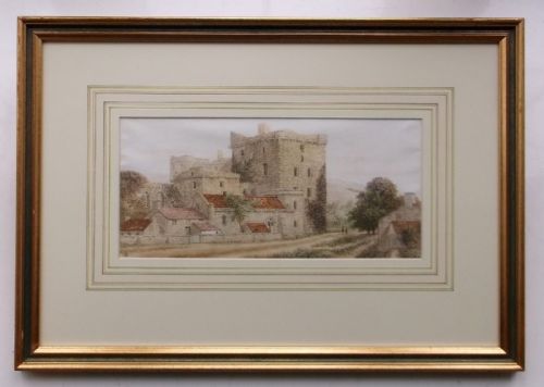fig 1. James Lawson Stewart Monogrammed Original Antique English Watercolour Painting Castle Bolton Wensleydale Yorkshire Dales England