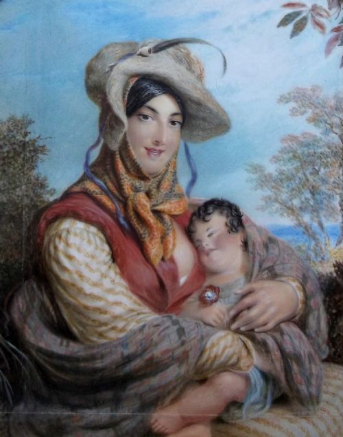 fig 1. Paul Fischer Dated 1826 Original English Antique Watercolour Painting on Ivory