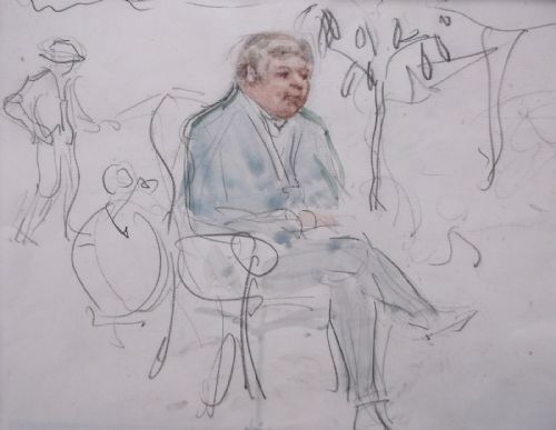 fig 2. Attr.Sir Alfred Munnings Original Pencil Sketch & Wash Portrait of a Gentleman