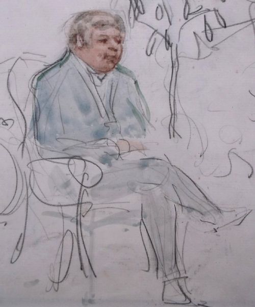 fig 3. Attr.Sir Alfred Munnings Original Pencil Sketch & Wash Portrait of a Gentleman