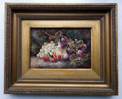 Signed Oliver Clare Original Antique Oil Painting on Canvas Fruit Still Life Study in Period Frame