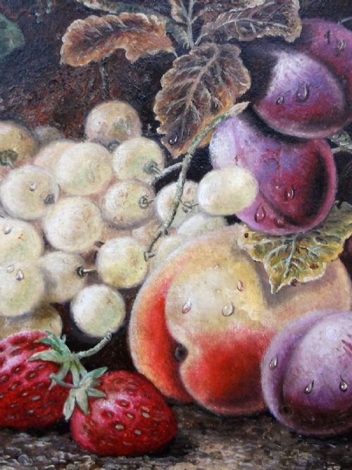 fig 2. Signed Oliver Clare Original Antique Oil Painting on Canvas Fruit Still Life Study in Period Frame