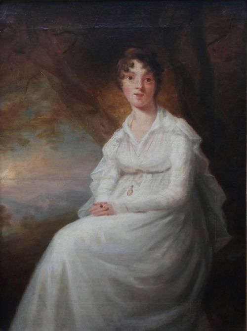 fig 1. Follower of Henry Raeburn RA Antique Oil Painting on Canvas Portrait of a Lady in Decorative Frame