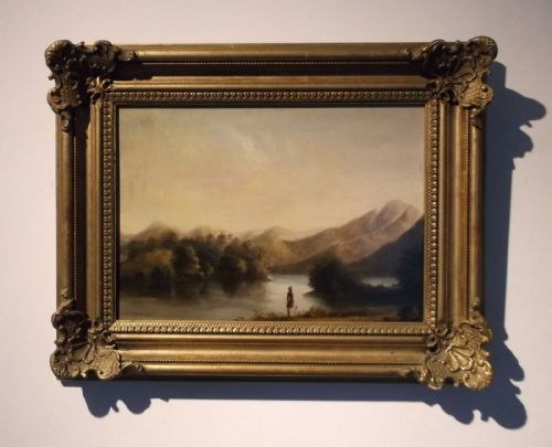 fig 1. Original Antique Oil Painting on panel Scottish School Highlander before a Glen Mountain Landscape