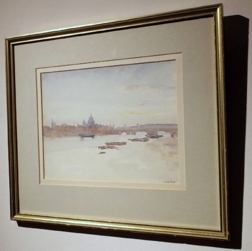 fig 1. Sir Frank Short RA St Paul's from the River Signed Original English Watercolour Painting Thames & London