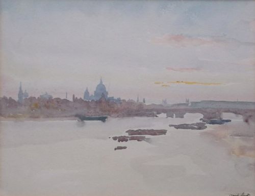 fig 2. Sir Frank Short RA St Paul's from the River Signed Original English Watercolour Painting Thames & London
