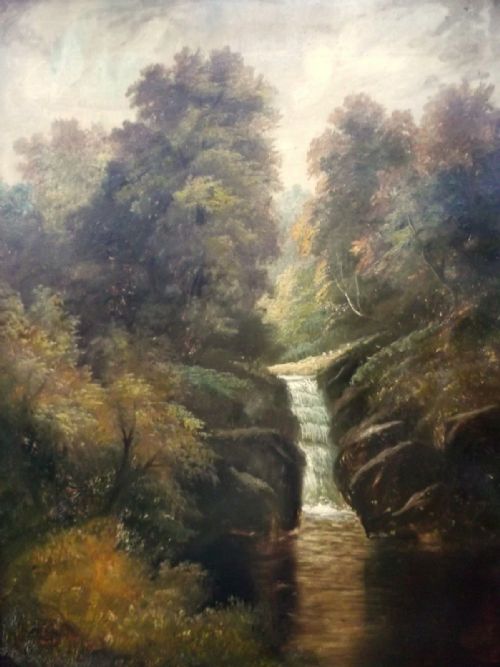 1880 Indistinctly Signed Original Antique English School Oil Painting Yorkshire Waterfall Landscape 2