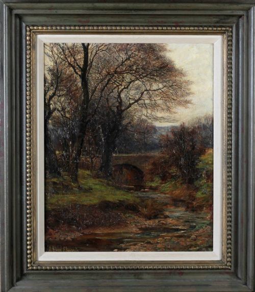 Alfred Elsworth Signed Original Antique Oil Painting River & Bridge in Yorkshire