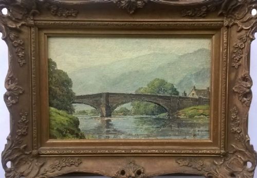fig 1. Arnold Priestman R.B.A. Signed Original Antique Oil Painting on Board Bolton Bridge Landscape Bolton Abbey Addingham Wharfedale Yorkshire