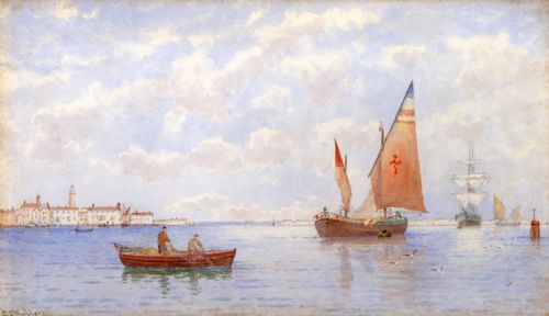 George Stanfield Walters Rba Signed Original Antique Painting on the Giudecca Venice Italy