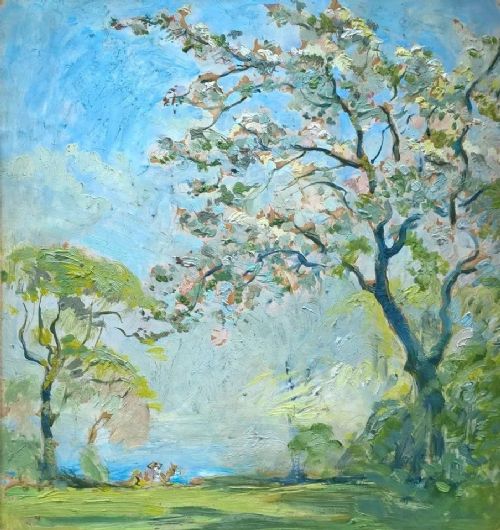 Joseph Alfred Terry  (York Artist 1872-1939) Family of Terry's Chocolate Manufacturers Original Vintage English Oil Painting Blossom Tree Landscape