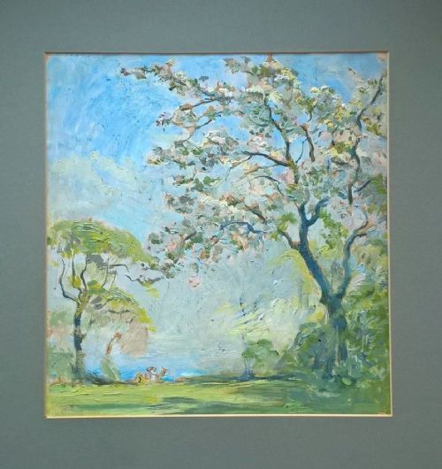 fig 1. Joseph Alfred Terry (York Artist 1872-1939) Family of Terry's Chocolate Manufacturers Original Vintage English Oil Painting Blossom Tree Landscape