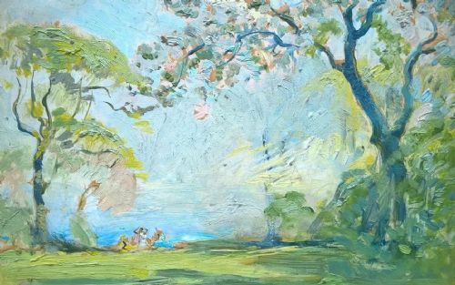 fig 2. Joseph Alfred Terry (York Artist 1872-1939) Family of Terry's Chocolate Manufacturers Original Vintage English Oil Painting Blossom Tree Landscape