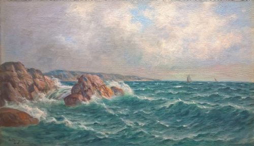 Attr. Carl Oscar Borg Signed Original Antique Oil Painting Canvas Coast Seascape