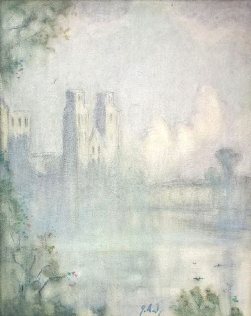 fig 1. Joseph Alfred Terry RBA (Staithes Group & York Chocolate Manufacturer Family) Original Antique Watercolour Painting NORMANDY ABBEY France