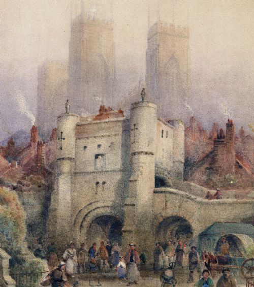 fig 1. Original 19th Century Antique English Watercolour Painting Bootham Bar & Minster York England