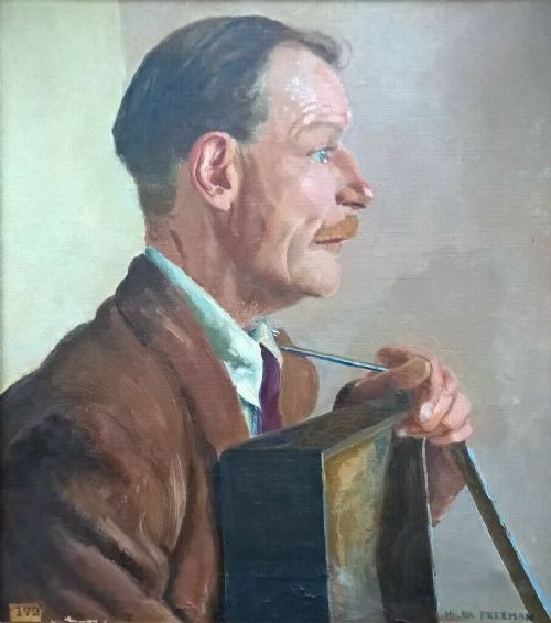 Hilda Freeman Signed St Ives School of Painting Ww2 Period Early 20th Century Original English Portrait Oil Painting, the Peddler