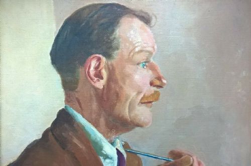fig 1. Hilda Freeman Signed St Ives School of Painting WW2 Period Early 20th Century Original English Portrait Oil Painting, The Peddler