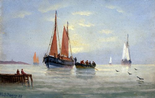 fig 1. William Daniel Penny Signed Original 19th Century Antique Oil Painting Coastal Fishing Boat Seascape