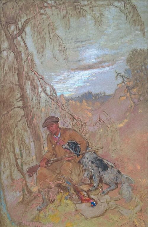 William Shackleton N.e.a.c Original Antique Painting Study Gamekeeper Dog & Game