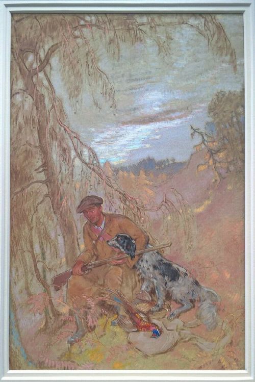 fig 1. William Shackleton N.E.A.C Original Antique Painting Study Gamekeeper Dog & Game