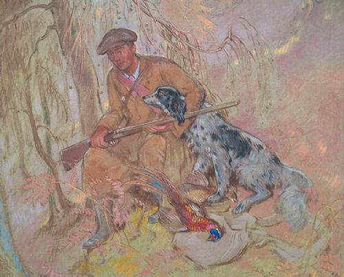 fig 2. William Shackleton N.E.A.C Original Antique Painting Study Gamekeeper Dog & Game