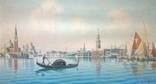 Umberto Ongania Signed Original Vintage Italian Watercolour Painting Venice Italy