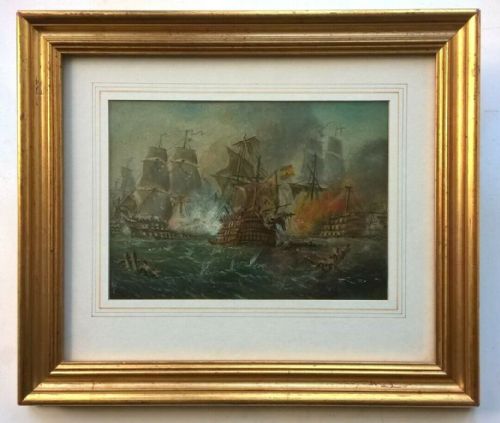 fig 1. Claude T Stanfield Moore Original Signed Oil Painting Battle of Cape St Vincent