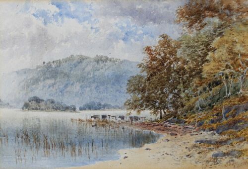 William J Boddy Original Antique Watercolour Painting Portiscale, Cumbria Lakes