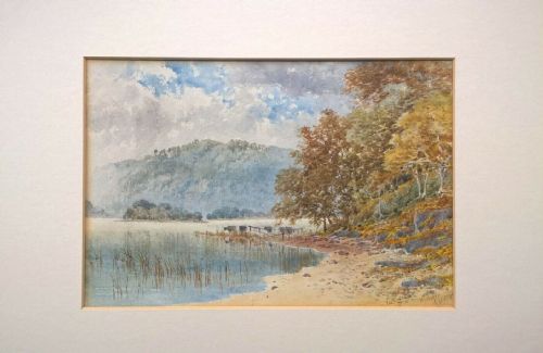 fig 1. William J Boddy Original Antique Watercolour Painting Portiscale, Cumbria Lakes