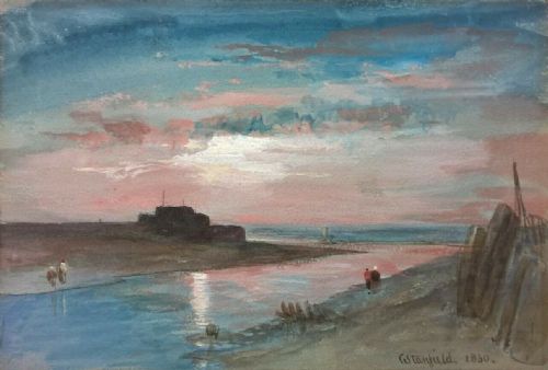 Clarkson Stanfield Ra Signed Original Antique 1830 Dated 19th Century Watercolour Painting Sunset Seascape Landscape