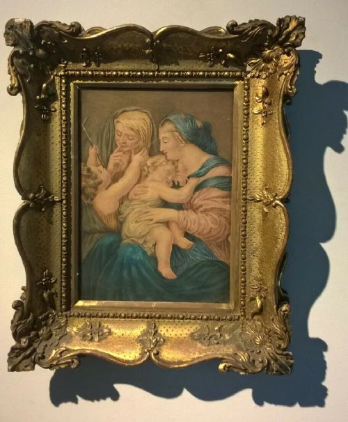 18th Century Original Classical Style Watercolour Painting on Card Madonna with Child, St Anne & the Young St John the Baptist