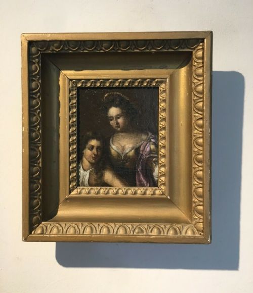 Original 18th Century Antique Female Portrait Oil Painting Preserved Onto Canvas in Wooden Frame